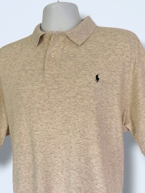 Polo Ralph Lauren Polo Shirt Mens Large Beige Heather Classic Fit USA Cotton